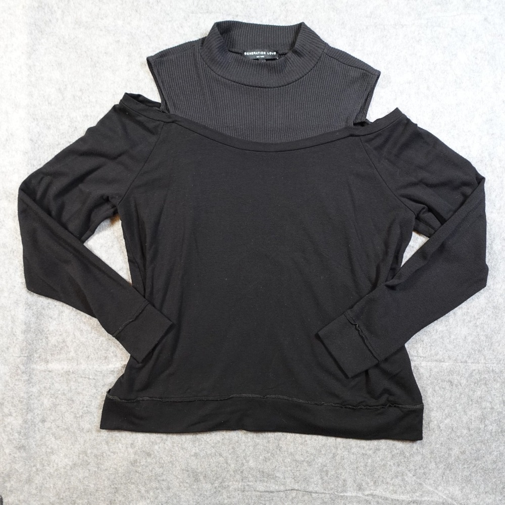 Generation Love Sweater Womens Medium Cold Shoulder Knit Black Mock Neck Top
